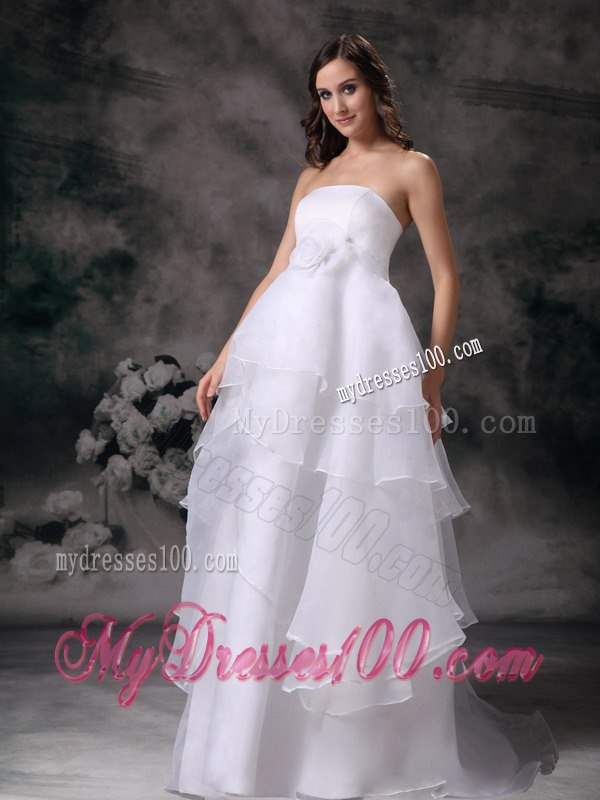 Modest Strapless Long Hand Made Flower Wedding Dresses