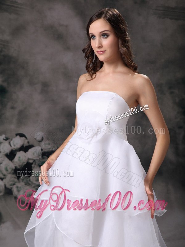 Modest Strapless Long Hand Made Flower Wedding Dresses