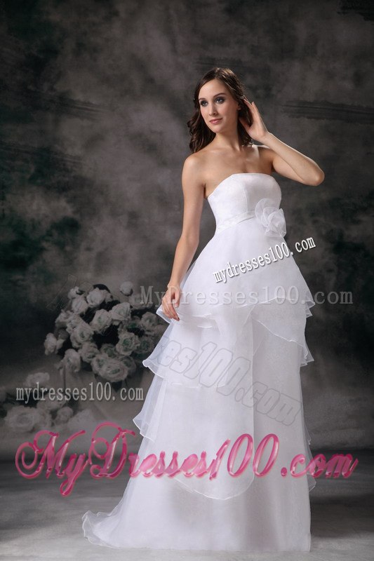 Modest Strapless Long Hand Made Flower Wedding Dresses