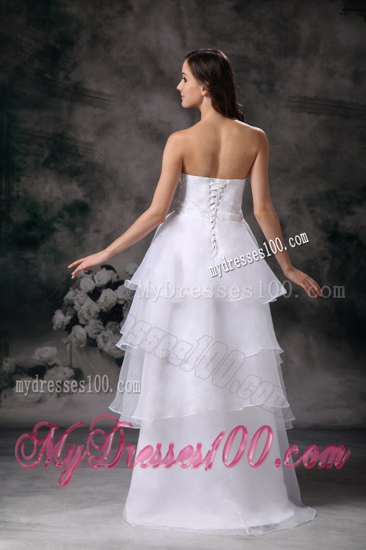 Modest Strapless Long Hand Made Flower Wedding Dresses