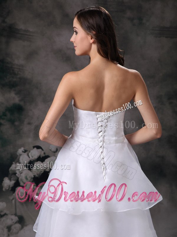 Modest Strapless Long Hand Made Flower Wedding Dresses