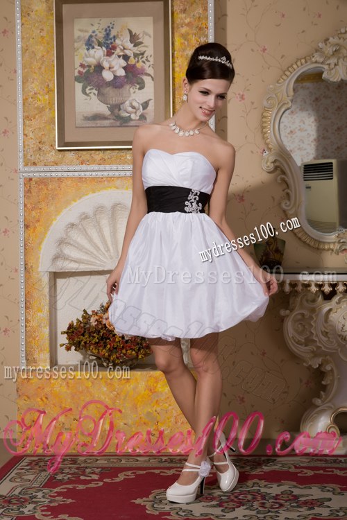 Modest Sweetheart Mini-length Wedding Dress with Black Sash