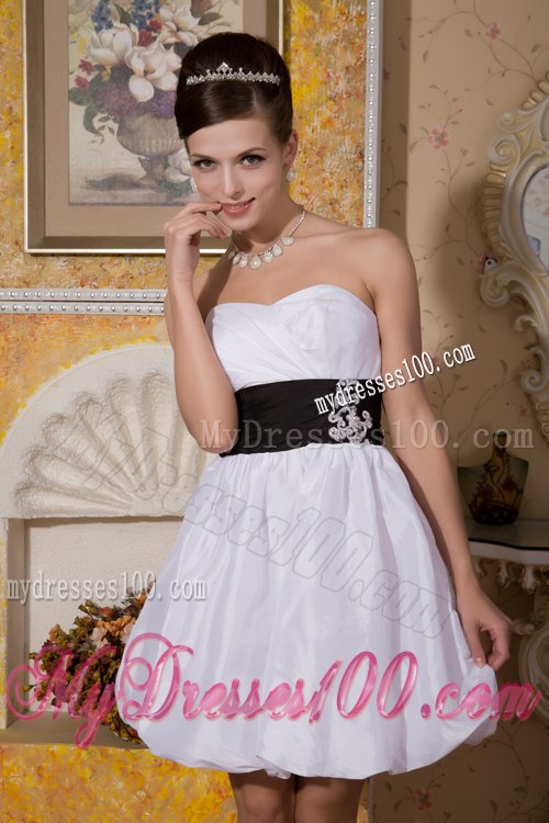 Modest Sweetheart Mini-length Wedding Dress with Black Sash