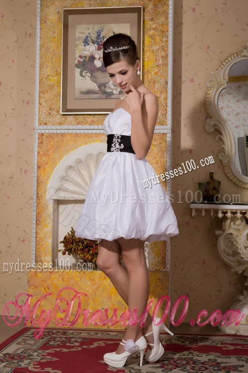 Modest Sweetheart Mini-length Wedding Dress with Black Sash