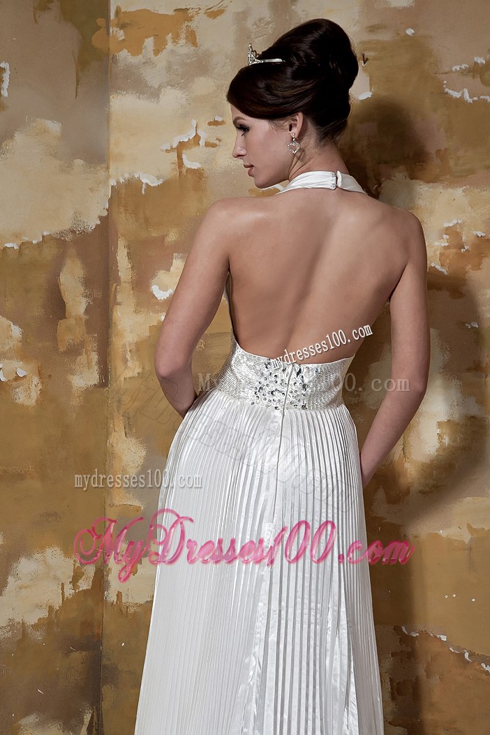 Modest 2013 Column Halter Sweep Train Beading Hall Wedding Dress