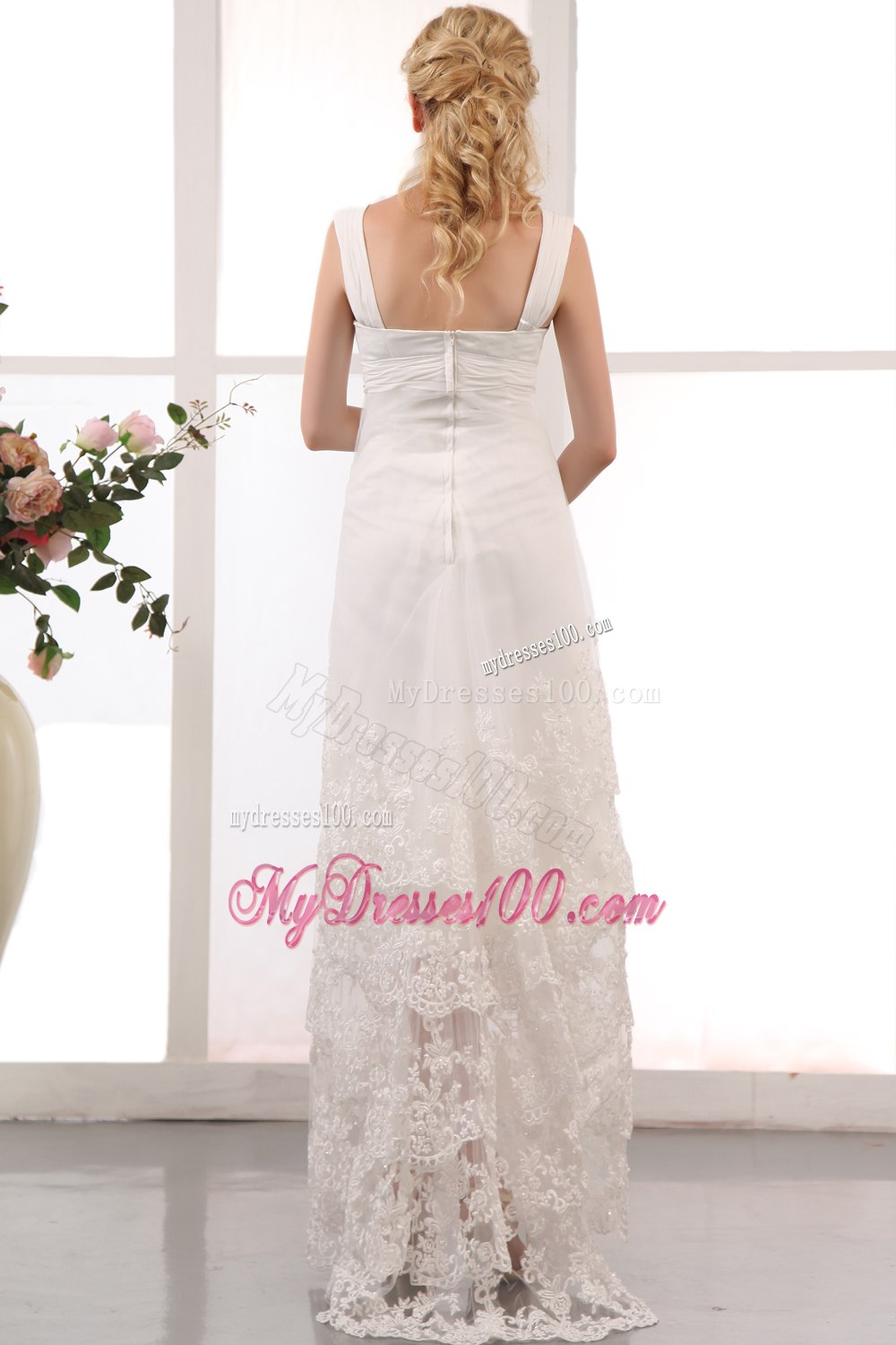 Summer Modest Column Straps Ankle-length Lace Wedding Dresses