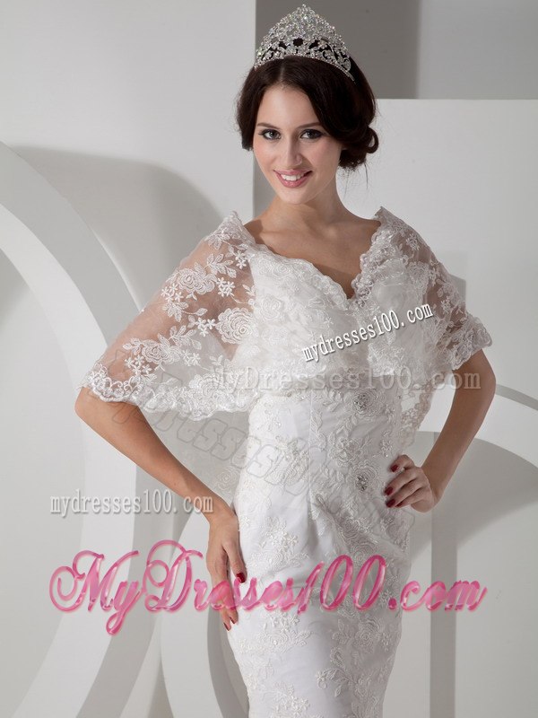 New Arrival Column V-neck Brush Train Lace Wedding Dress for Hall