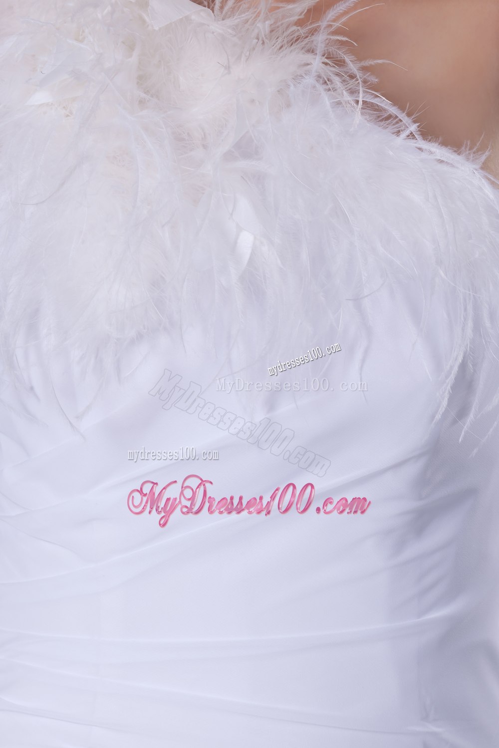 One Shoulder Chiffon Mermaid Feather Brush Train Wedding Dress