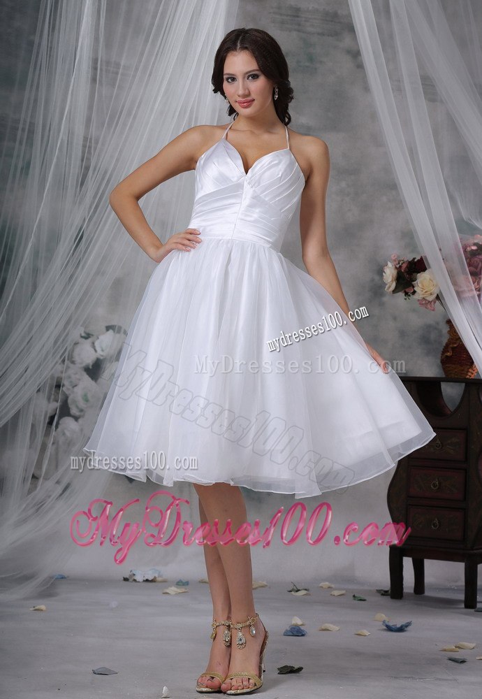 Pretty Princess Halter Knee-length Ruching Garden Wedding Dresses