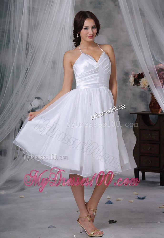 Pretty Princess Halter Knee-length Ruching Garden Wedding Dresses