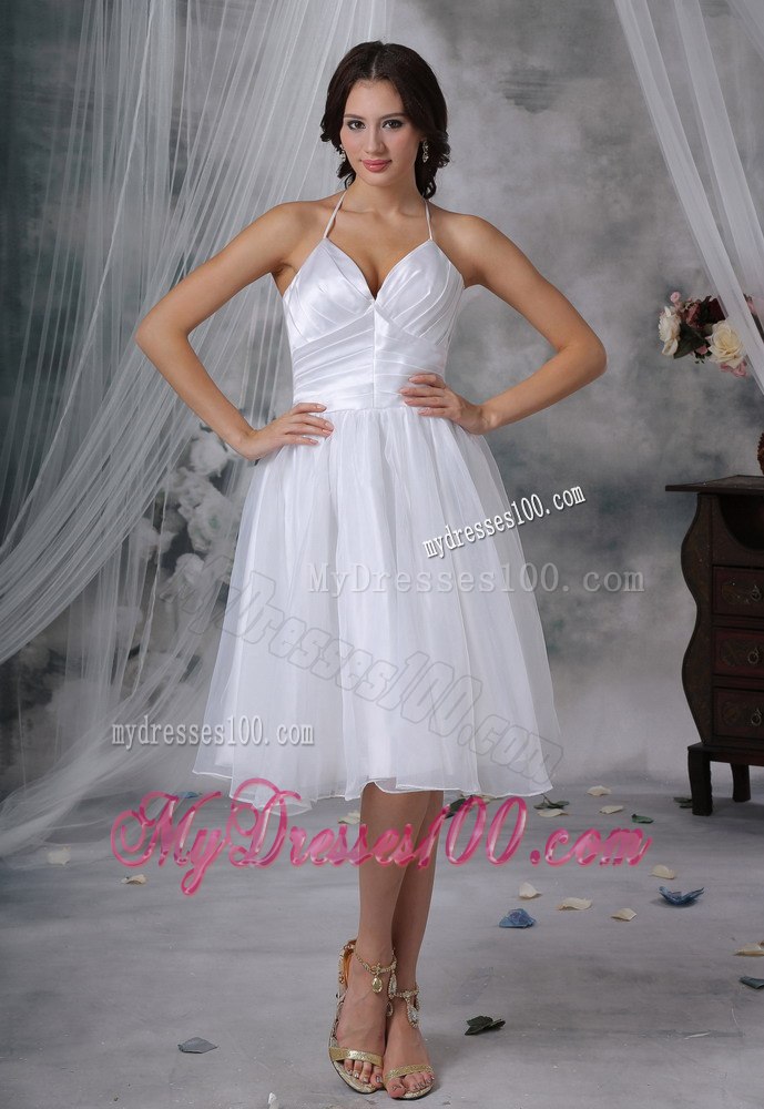 Pretty Princess Halter Knee-length Ruching Garden Wedding Dresses