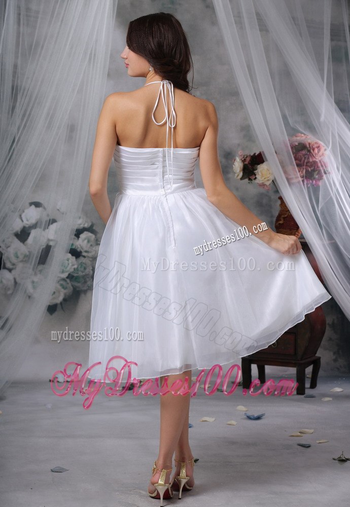 Pretty Princess Halter Knee-length Ruching Garden Wedding Dresses
