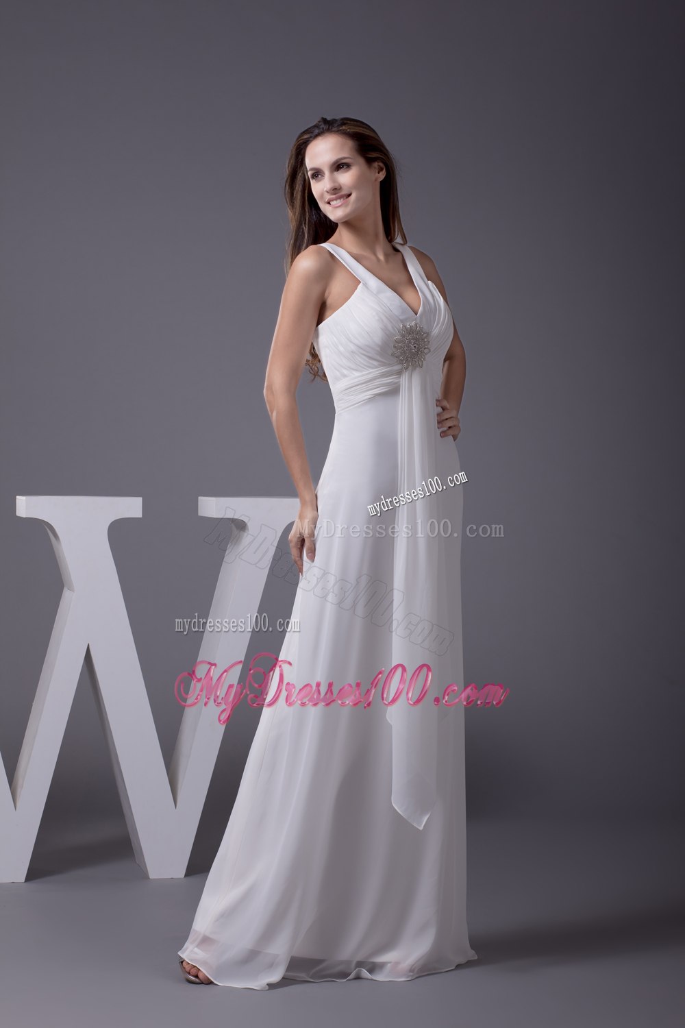Perfect 2013 Empire V-neck Column Long Beading Wedding Dress