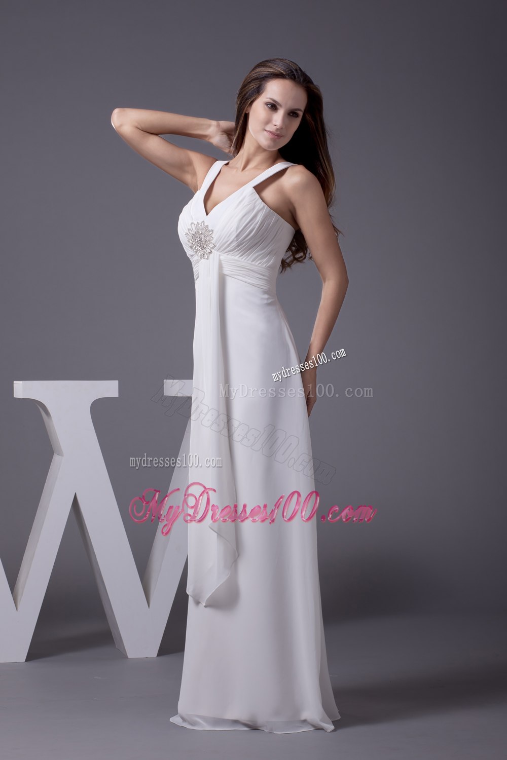 Perfect 2013 Empire V-neck Column Long Beading Wedding Dress