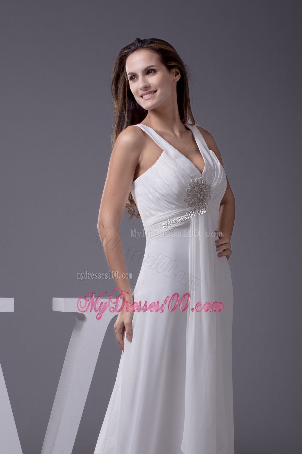 Perfect 2013 Empire V-neck Column Long Beading Wedding Dress