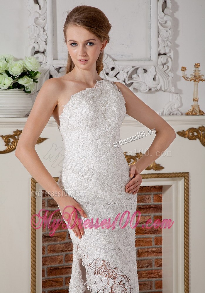 Perfect Column One Shoulder Brush Train Beach 2013 Wedding Dresses