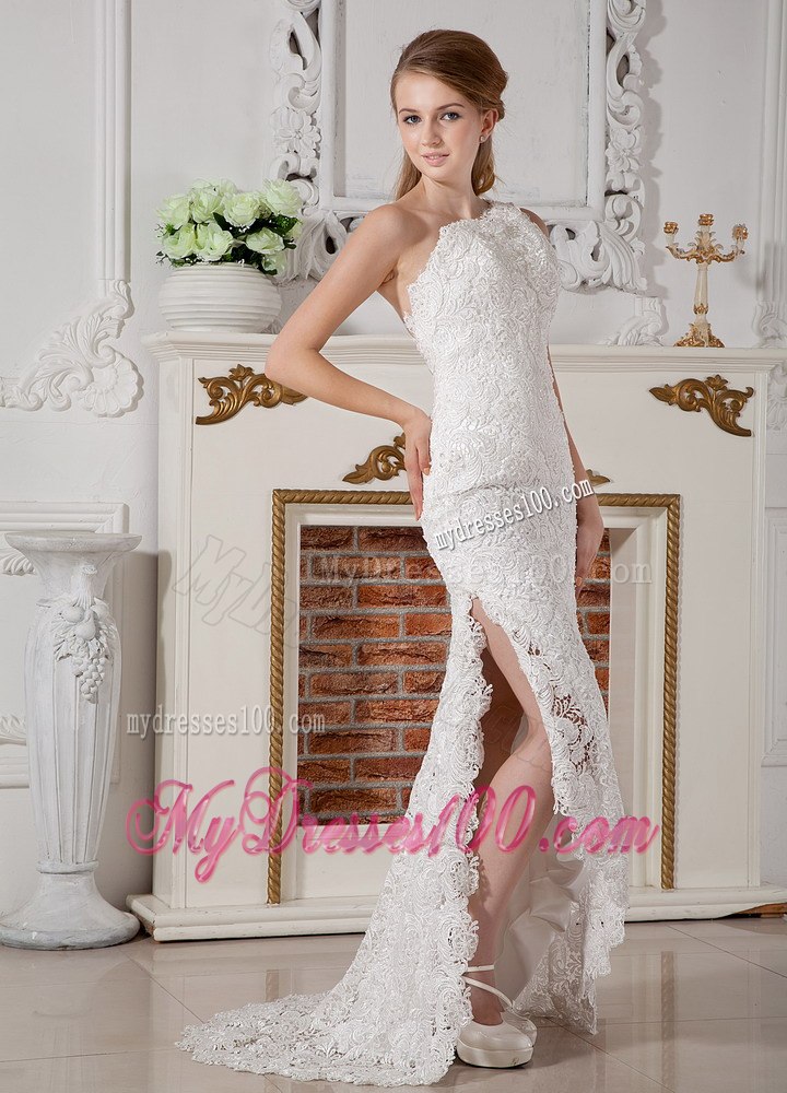 Perfect Column One Shoulder Brush Train Beach 2013 Wedding Dresses