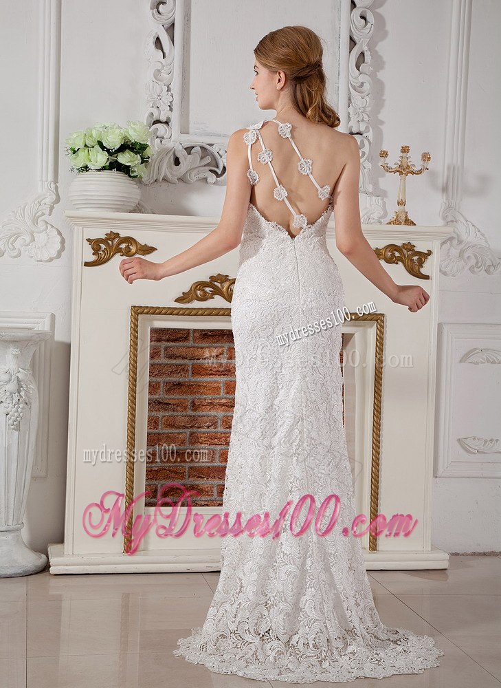 Perfect Column One Shoulder Brush Train Beach 2013 Wedding Dresses