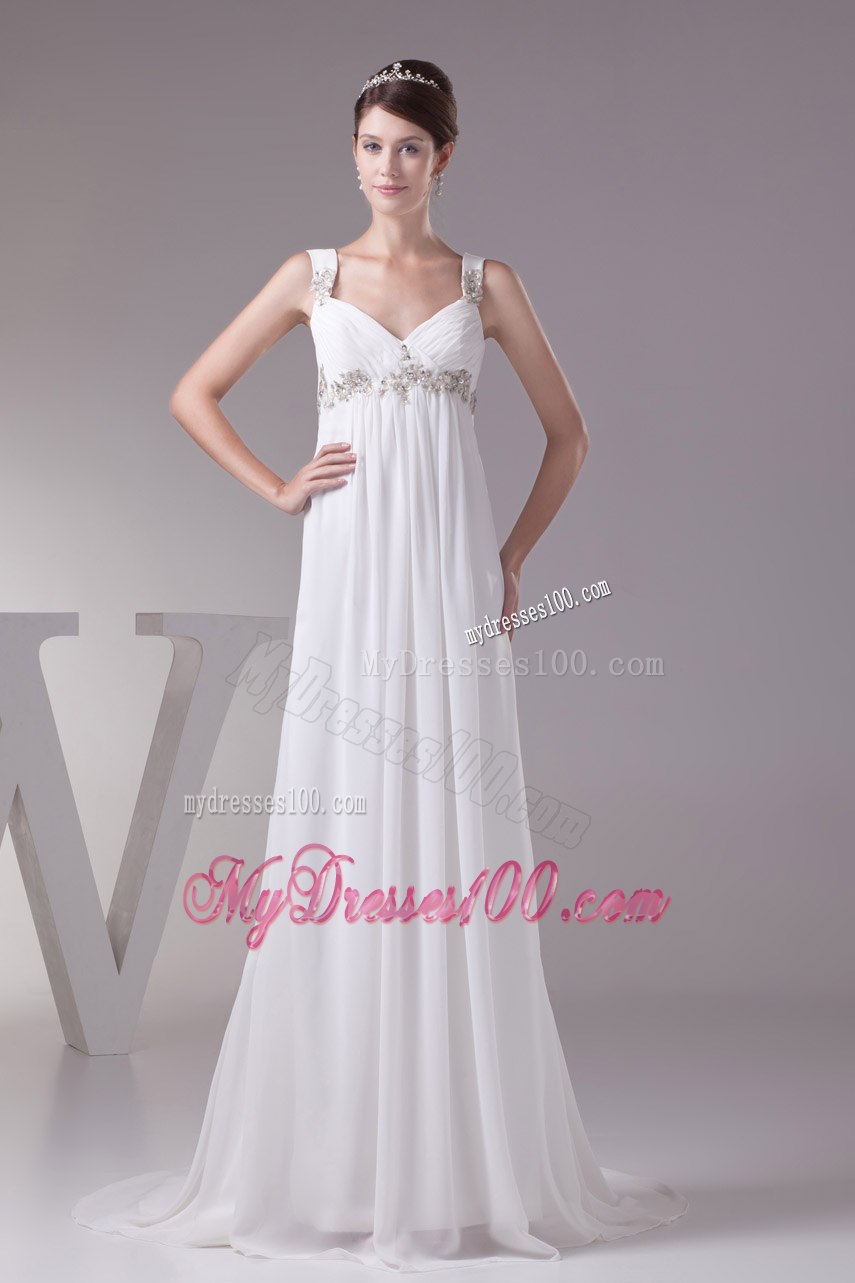 Plus Size Appliques Straps Empire Wedding Dress For 2013 Customize