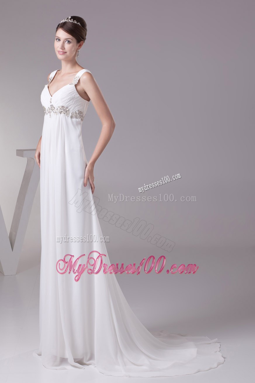 Plus Size Appliques Straps Empire Wedding Dress For 2013 Customize