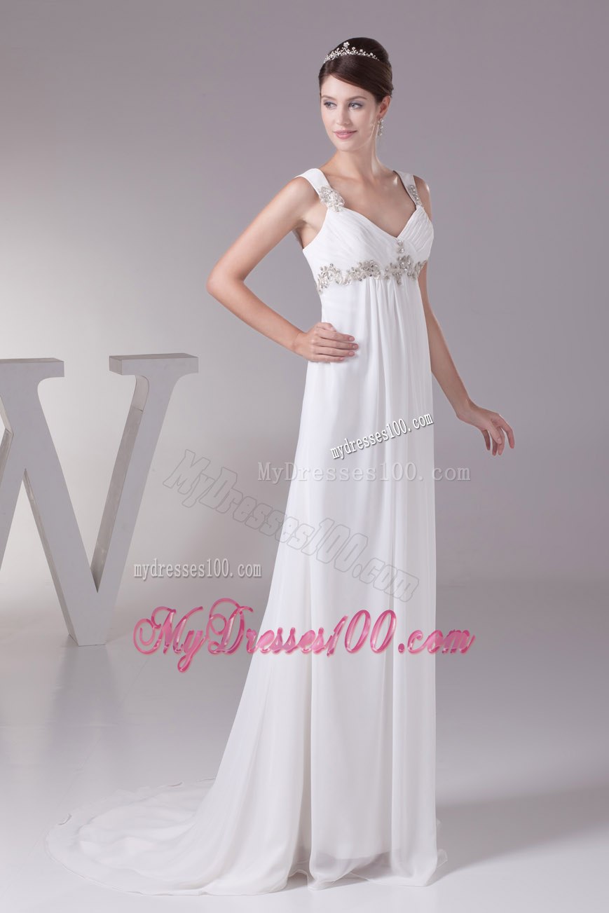 Plus Size Appliques Straps Empire Wedding Dress For 2013 Customize