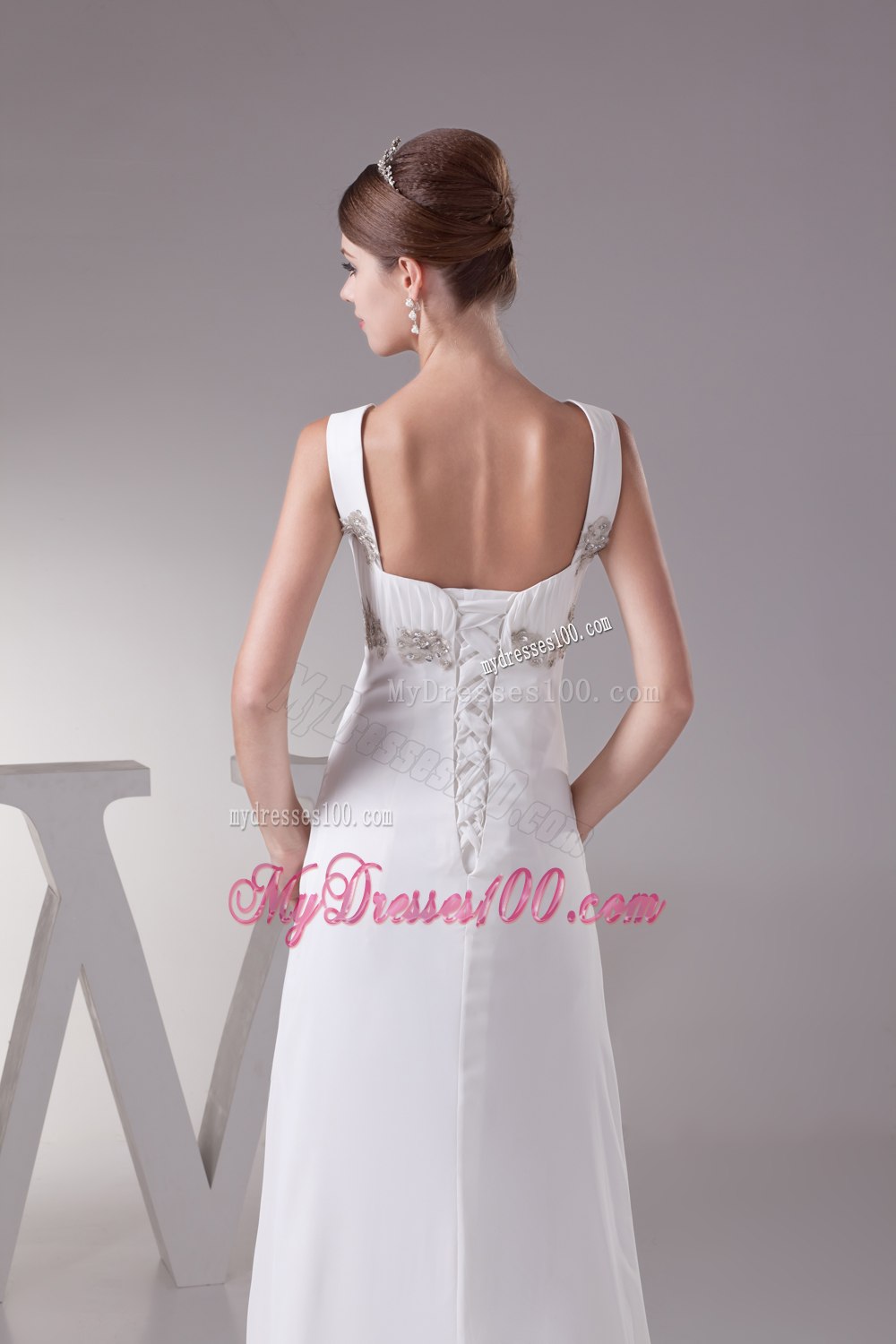 Plus Size Appliques Straps Empire Wedding Dress For 2013 Customize