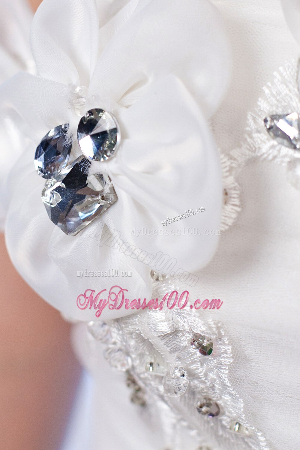 Popular Strapless Long Beading Hand Made Flower Wedding Dress