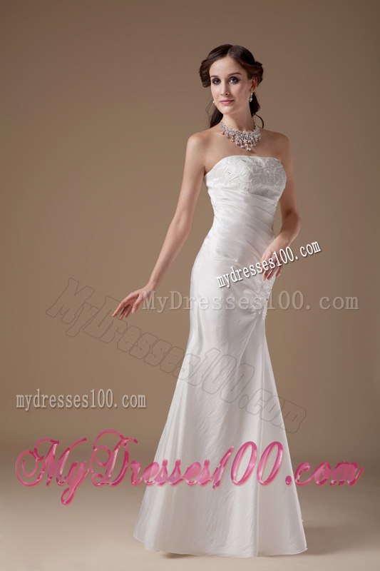 Affordable Column Strapless Floor-length Appliques 2013 Wedding Dress