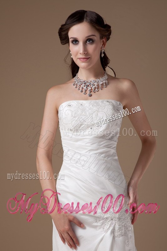 Affordable Column Strapless Floor-length Appliques 2013 Wedding Dress