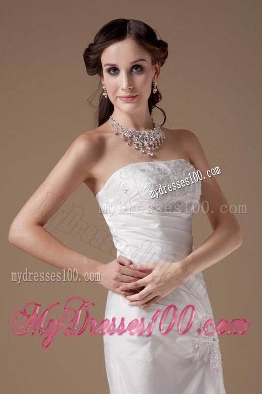 Affordable Column Strapless Floor-length Appliques 2013 Wedding Dress