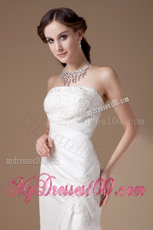 Affordable Column Strapless Floor-length Appliques 2013 Wedding Dress