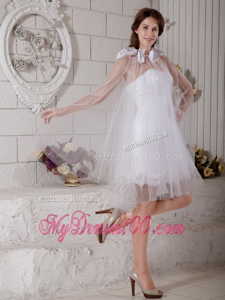 Cheap Column Strapless Short Hand Made Flowers Beach Wedding Dress