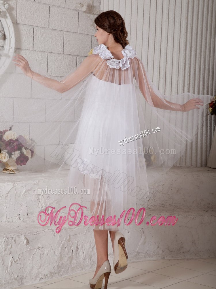 Cheap Column Strapless Short Hand Made Flowers Beach Wedding Dress
