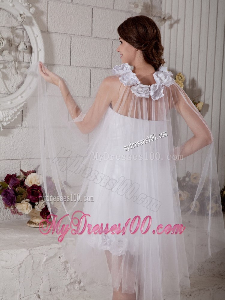 Cheap Column Strapless Short Hand Made Flowers Beach Wedding Dress