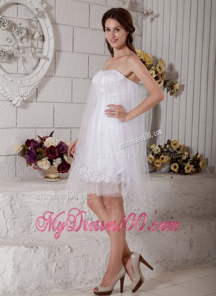 Cheap Column Strapless Short Hand Made Flowers Beach Wedding Dress