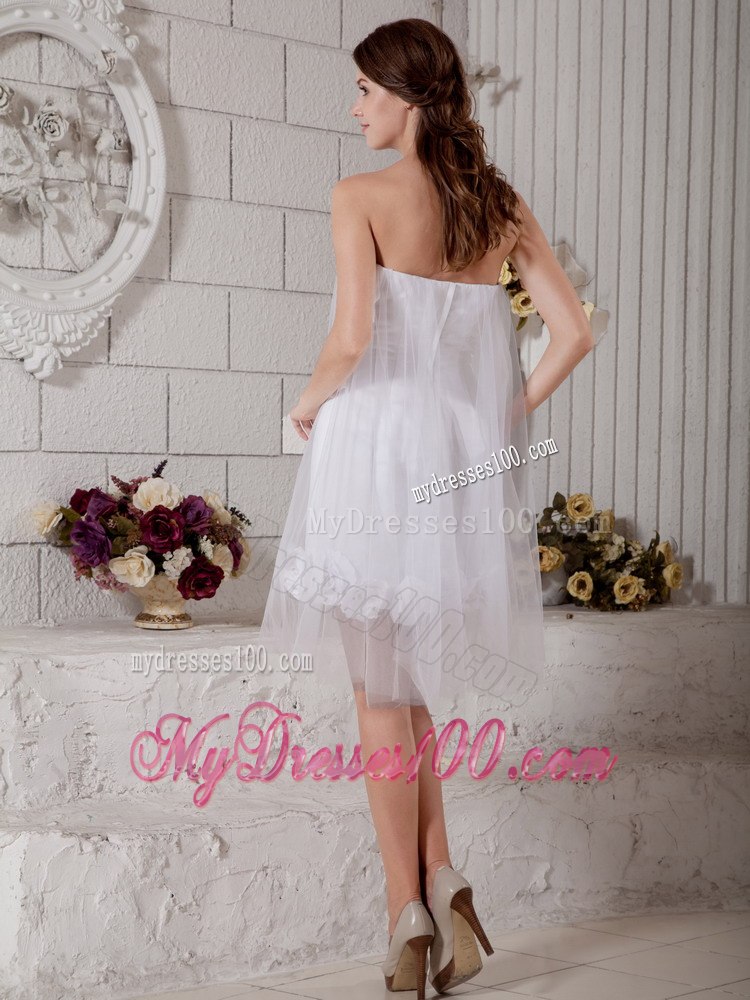 Cheap Column Strapless Short Hand Made Flowers Beach Wedding Dress