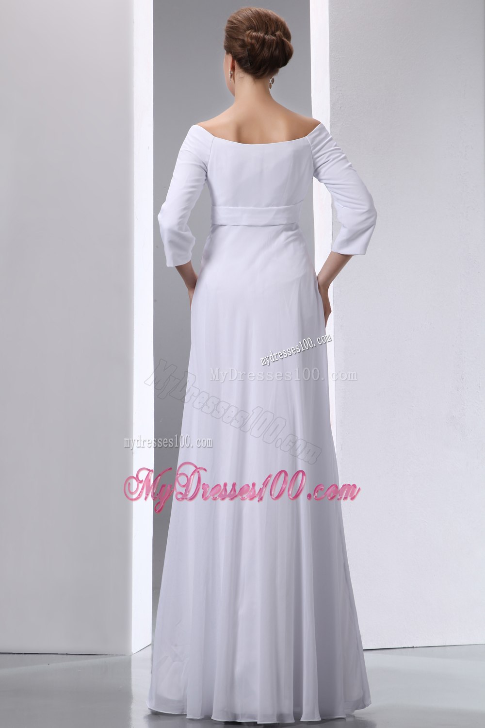 Popular Empire Off The Shoulder Beading Half Sleeves Wedding Dress