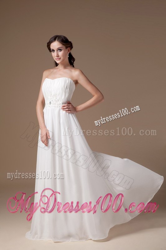 Popular Empire Strapless Floor-length Appliques Beach Wedding Dresses