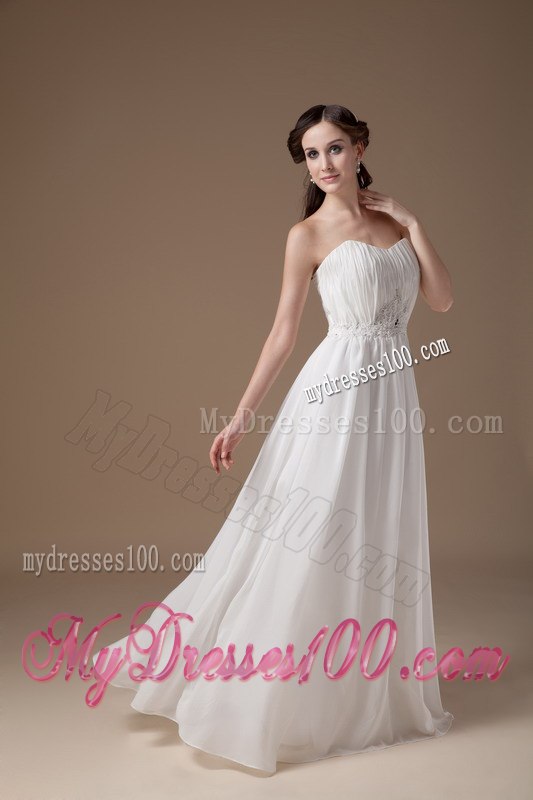 Popular Empire Strapless Floor-length Appliques Beach Wedding Dresses