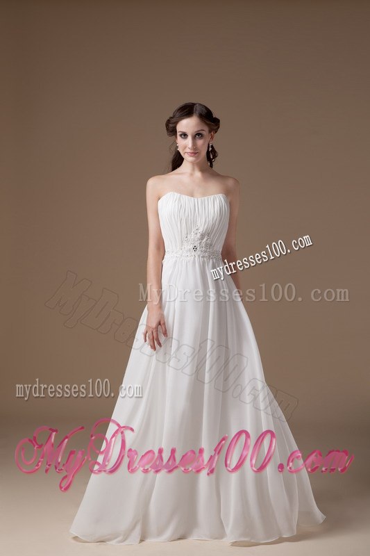 Popular Empire Strapless Floor-length Appliques Beach Wedding Dresses