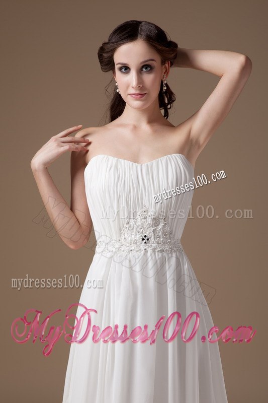 Popular Empire Strapless Floor-length Appliques Beach Wedding Dresses