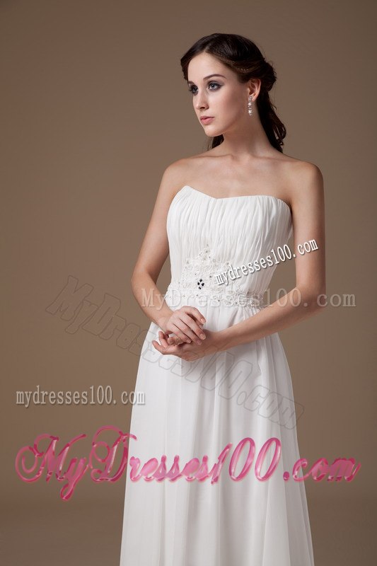 Popular Empire Strapless Floor-length Appliques Beach Wedding Dresses