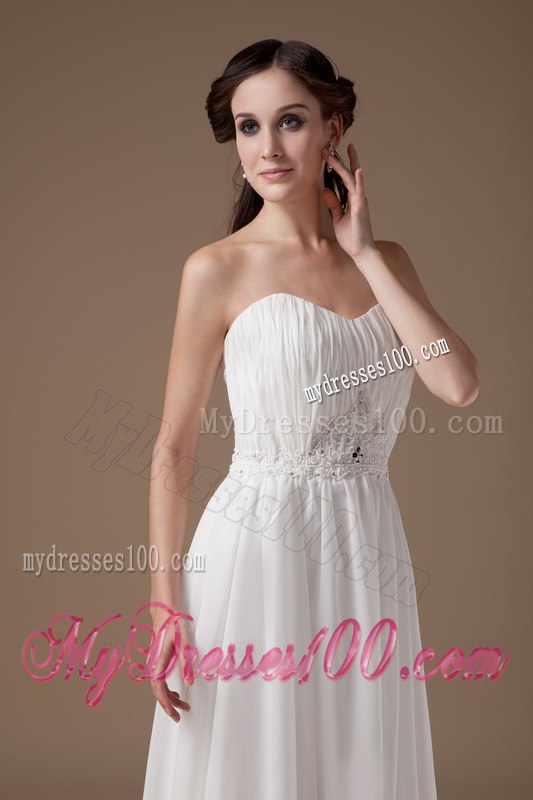 Popular Empire Strapless Floor-length Appliques Beach Wedding Dresses