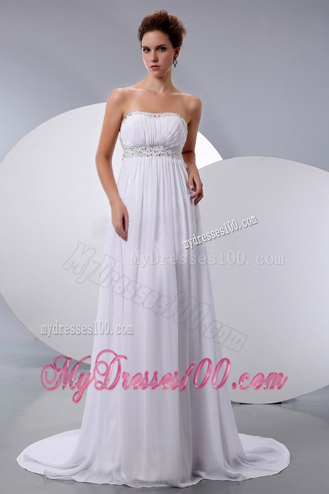 Pretty 2013 Wedding Dress With Beading Court Train Chiffon Empir