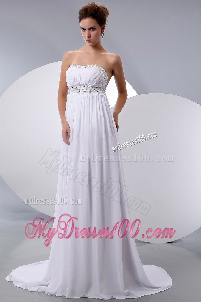 Pretty 2013 Wedding Dress With Beading Court Train Chiffon Empir