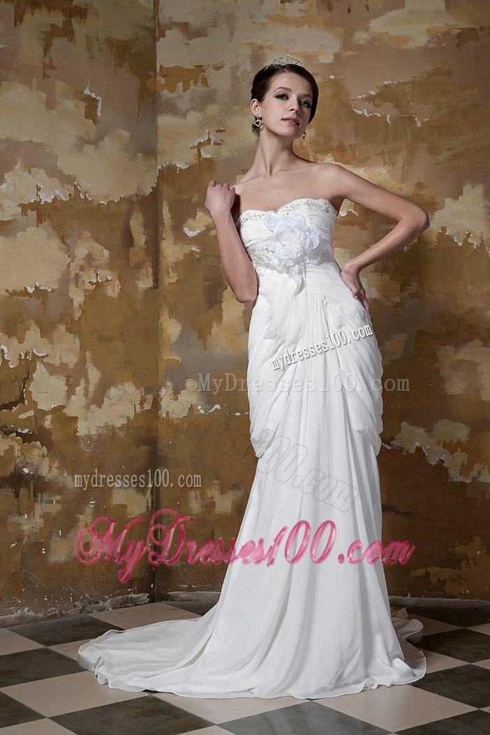 Pretty Column Sweetheart Court Train Beading Beach Wedding Dresses
