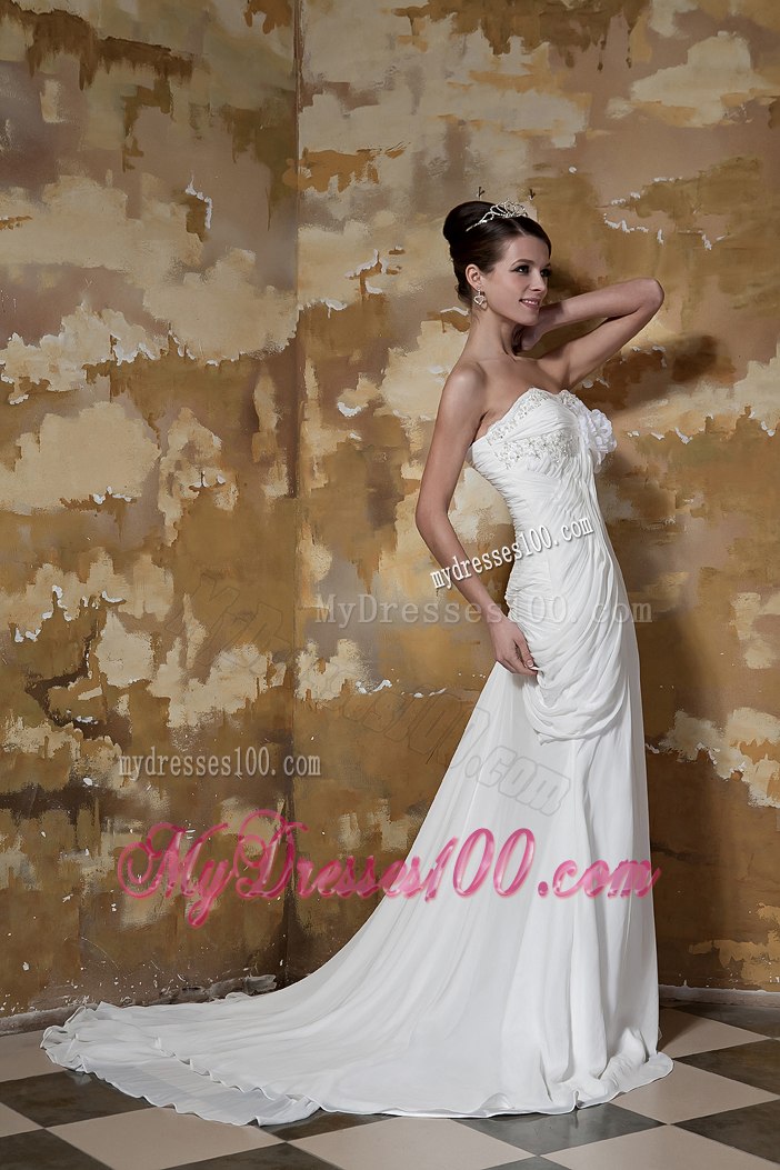 Pretty Column Sweetheart Court Train Beading Beach Wedding Dresses