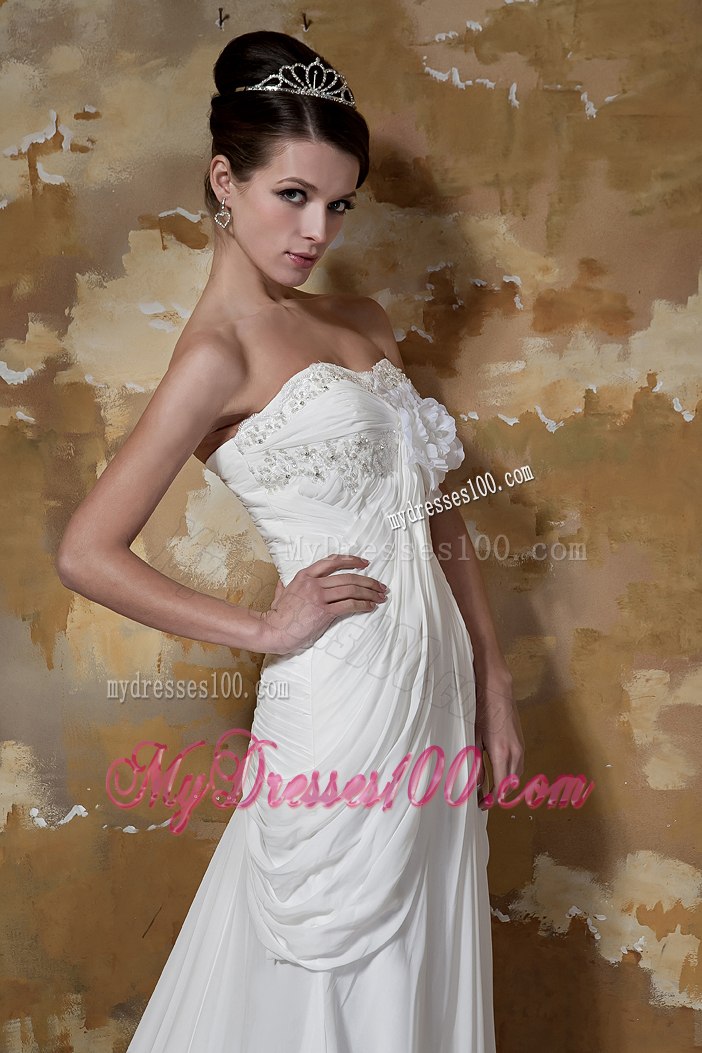 Pretty Column Sweetheart Court Train Beading Beach Wedding Dresses