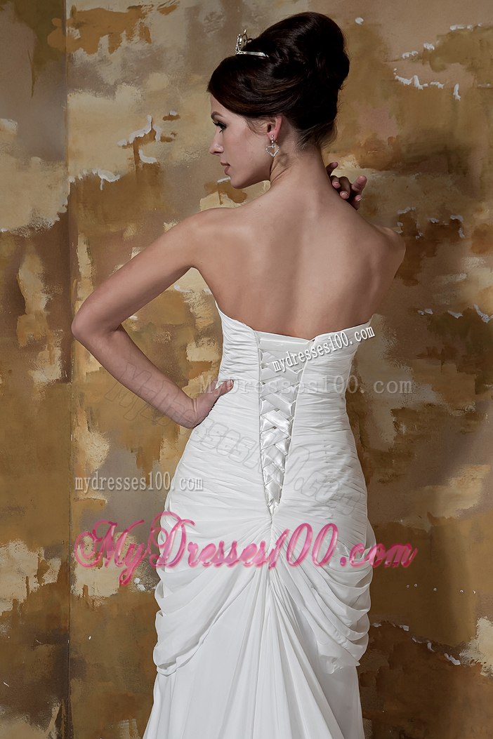 Pretty Column Sweetheart Court Train Beading Beach Wedding Dresses