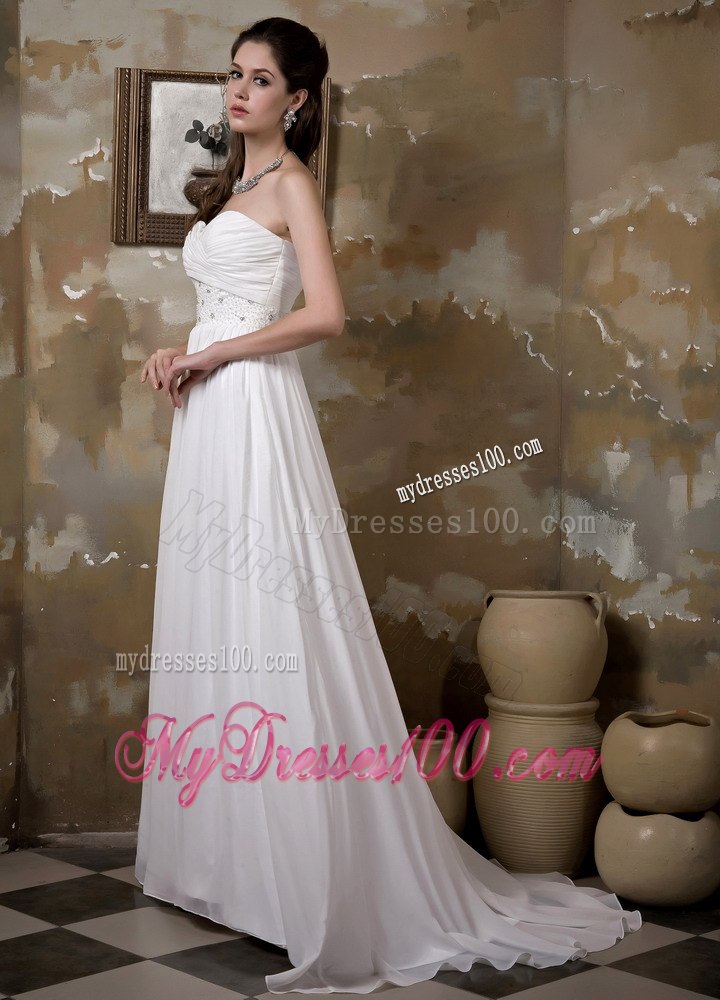 Pretty Empire Sweetheart Brush Train Beading Ruched Wedding Dresses